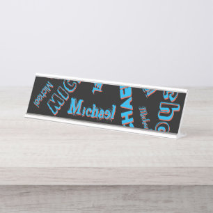 Uw naam patroon monogram blauwe rode zwarte kleur bureau naambordje