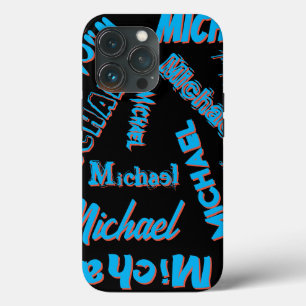 Uw naam patroon monogram blauwe rode zwarte kleur Case-Mate iPhone case