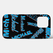 Uw naam patroon monogram blauwe rode zwarte kleur Case-Mate iPhone case (Achterkant (horizontaal))