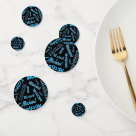 Uw naam patroon monogram blauwe rode zwarte kleur confetti