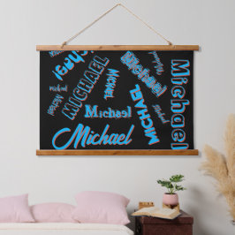 Uw naam patroon monogram blauwe rode zwarte kleur hangend wandkleed