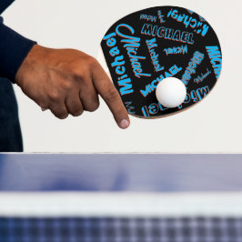 Uw naam patroon monogram blauwe rode zwarte kleur tafeltennisbatje