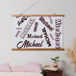 Uw naam patroon monogram roos kleur schaduw hangend wandkleed