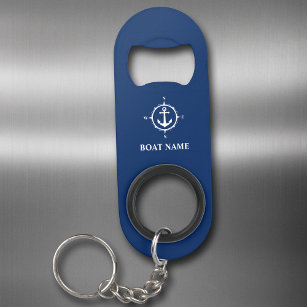 Uw naam van de boot compass Anchor Blue Mini Flessenopener