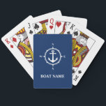 Uw naam van de boot compass Anchor Blue Pokerkaarten<br><div class="desc">Het spelen van kaarten met uw gepersonaliseerde naam,  bootnaam of andere tekst en een douane anker en compass ontwerp op klassiek blauw van de marine. Voel me vrij om mijn ontwerperwinkel te bezoeken om meer objecten met dit soort design te zien. Bedankt.</div>