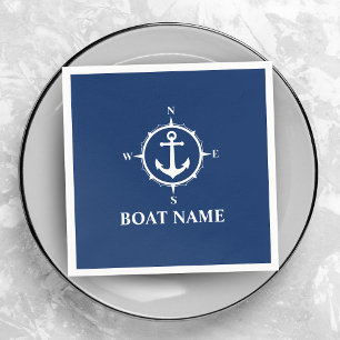 Uw naam van de boot compass Anchor Blue Servet