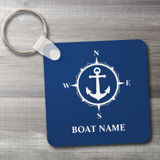 Uw naam van de boot compass Anchor Blue Sleutelhanger