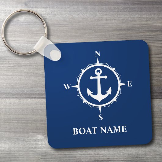 Uw naam van de boot compass Anchor Blue Sleutelhanger