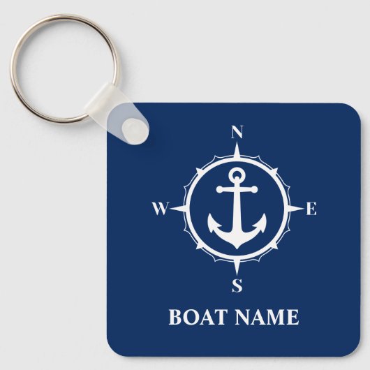 Uw naam van de boot compass Anchor Blue Sleutelhanger (Voorkant)