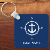 Uw naam van de boot compass Anchor Blue Sleutelhanger (Voorkant)