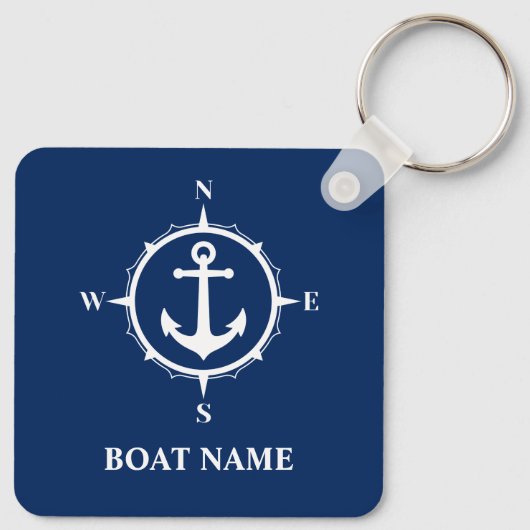 Uw naam van de boot compass Anchor Blue Sleutelhanger (Achterkant)