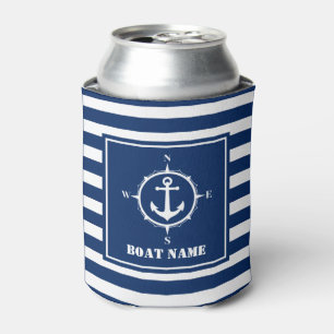 Uw naam van de boot compass Anchor Blue Striped Blikjeskoeler
