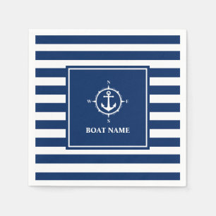 Uw naam van de boot compass Anchor Blue Stripes Servet