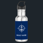 Uw naam van de boot compass Anchor Blue Waterfles<br><div class="desc">Uw Bootnaam Kompas Anker Blauwe Waterfles</div>