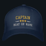 Uw naam van de boot kapitein Nautical Stars Gold S Geborduurde Pet<br><div class="desc">Een gepersonaliseerd geborduurd pet met uw Kapitein rank of andere titel,  jouw naam of Boat Name en sterren. Verscheidene pet en draadkleuren om van te kiezen. Maakt een groot aangepast cadeau voor vaders dag,  Moederdag of elke andere gelegenheid.</div>