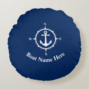 Uw naam van de boot met de bruine Anchor Navy Blue Rond Kussen