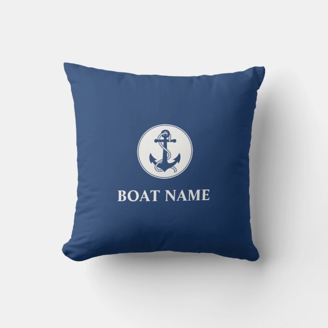 Uw naam van de boot Rope & Anchor Blue Buitenkussen (Voorkant)