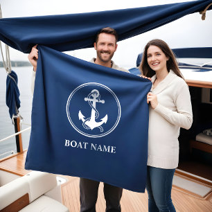 Uw naam van de boot Rope & Anchor Blue Fleece Deken