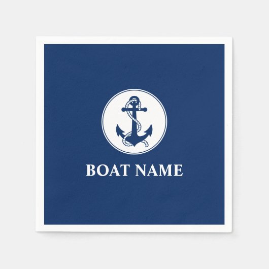 Uw naam van de boot Rope & Anchor Blue Servet (Voorkant)