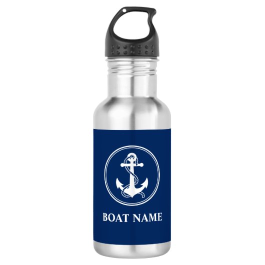 Uw naam van de boot Rope & Anchor Blue Waterfles (Voorkant)