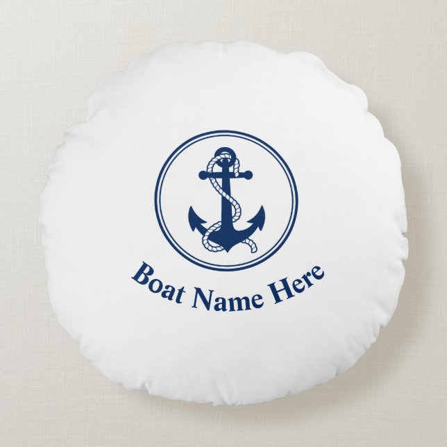 Uw naam van het schip met Rope & Anchor Rond Kussen (Voorkant)