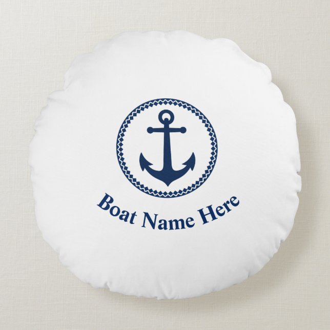 Uw naam van het schip met Zee Anchor Rond Kussen (Voorkant)