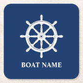 Uw naam van het schip verzendt wiel Helm Navy Blue Kartonnen Onderzetters (Voorkant)