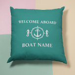 Uw naam van het schip Welkom op het bord Seahorse  Buitenkussen<br><div class="desc">Uw naam van de boot heet welkome Aboard Seahorse Anchor Blauwgroen Blue Sierkussen Cushion.</div>