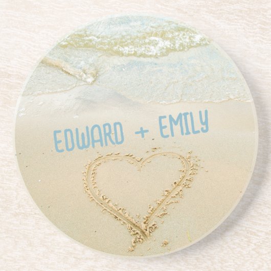 Uw Namen Sandy Beach Heart Coaster Zandsteen Onderzetter (Voorkant)