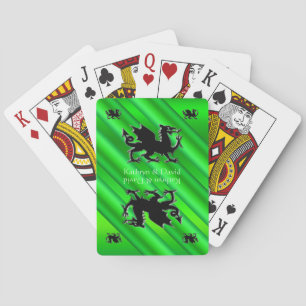 Uw namen, zwarte Dragons logo, groen metaaleffect Pokerkaarten