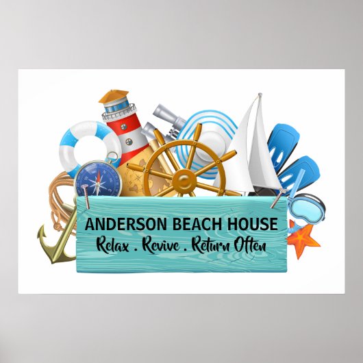 Uw Nautical - Beach House Sign Poster (Voorkant)