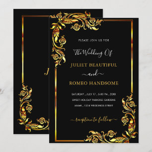 Uw ontwerp Black Gold Wedding Invitation Sjabloon