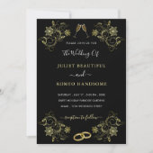 Uw ontwerp Black Gold Wedding Invitation Sjabloon (Voorkant)