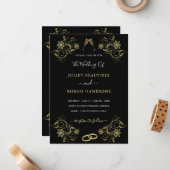Uw ontwerp Black Gold Wedding Invitation Sjabloon (Voorkant / Achterkant in situ)