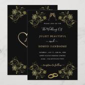 Uw ontwerp Black Gold Wedding Invitation Sjabloon (Voorkant / Achterkant)