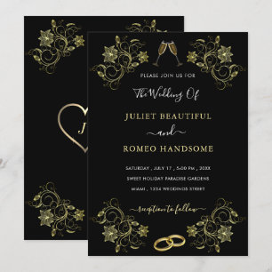 Uw ontwerp Black Gold Wedding Invitation Sjabloon