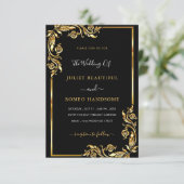 Uw ontwerp Black Gold Wedding Invitation Sjabloon (Staand voorkant)