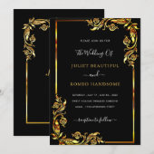 Uw ontwerp Black Gold Wedding Invitation Sjabloon (Voorkant / Achterkant)