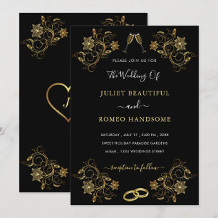 Uw ontwerp Black Gold Wedding Invitation Sjabloon