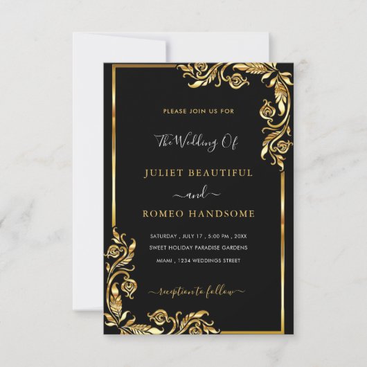 Uw ontwerp Black Gold Wedding Invitation Sjabloon (Voorkant)