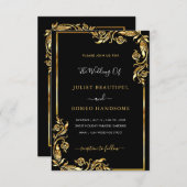 Uw ontwerp Black Gold Wedding Invitation Sjabloon (Voorkant / Achterkant)