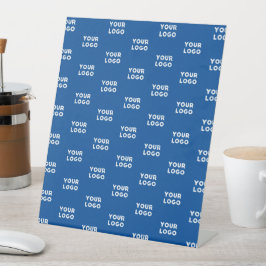 Uw ontwerp of bedrijfslogo | Blauwe tegelpatroon Reclamebord Met Voetstuk