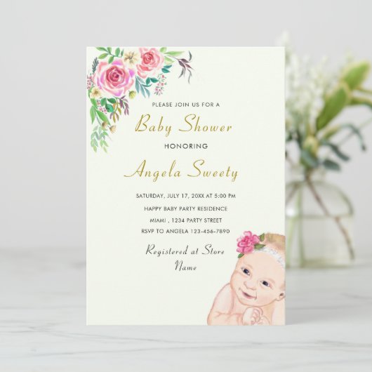 Uw ontwerp Schattigee Baby shower Uitnodiging Sjab (Staand voorkant)