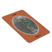Uw ovale fotonaam, datum - Oranje breipatroon Magneet (Rechterzijde)