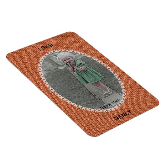 Uw ovale fotonaam, datum - Oranje breipatroon Magneet (Rechterzijde)