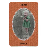 Uw ovale fotonaam, datum - Oranje breipatroon Magneet (Verticaal)