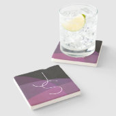 Uw overlappende Initialen | Modern Paars en roze Stenen Onderzetter (Zijkant)