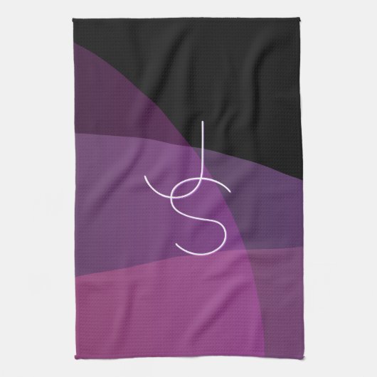 Uw overlappende Initialen | Modern Paars en roze Theedoek (Verticaal)