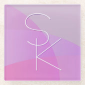 Uw overlappende Initialen | Modern roze geometrisc Glazen Onderzetter (Voorkant)