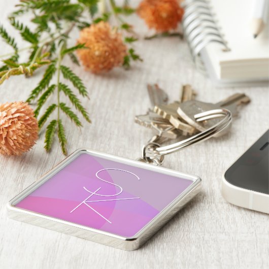 Uw overlappende initialen | Modern roze geometrisc Sleutelhanger (Zijkant)